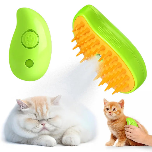 Pet Steam Brush for cats and dogs, 3-in-1 grooming tool with advanced steam technology, safe for sensitive skin, promotes healthy skin and shiny coat.